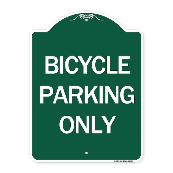 Signmission Designer Series Sign-Bicycle Parking Only, Green & White Aluminum Sign, 18" x 24", GW-1824-24318 A-DES-GW-1824-24318 - main